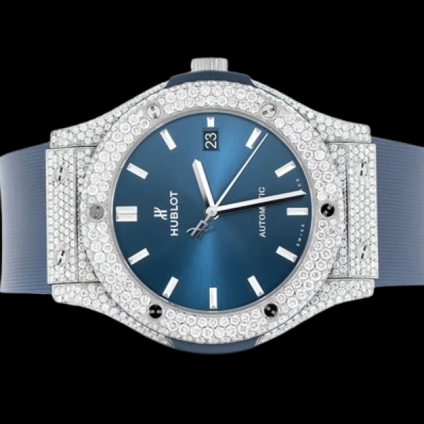 HUBLOT CLASSIC FUSION 42MM STEEL BLUE 10.00CTW (NX7170) - FULLY ICED OUT