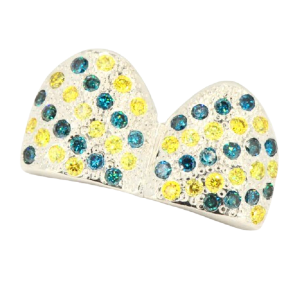 2 top or 2 bottom blue and yellow dimond grillz