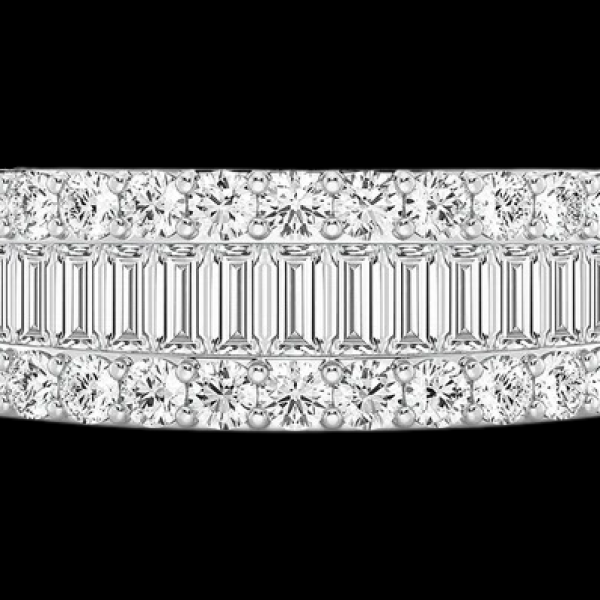 BAGUETTE ROUND BORDER DIAMOND RING SOLID GOLD 1.35CTW