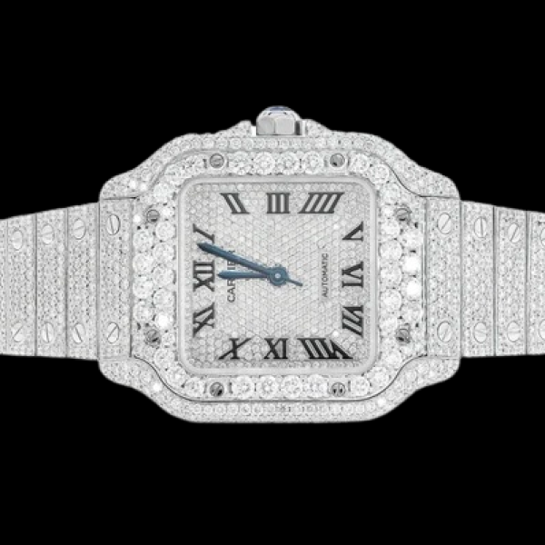 CARTIER SANTOS DE CARTIER STEEL 40MM (4072) - 20.50CTW FULLY ICED OUT CUSTOM PAVE DIAL