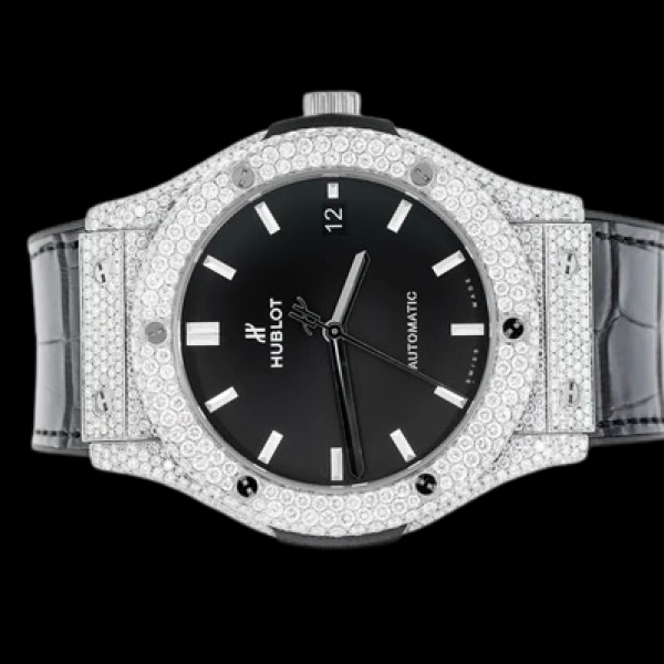 HUBLOT CLASSIC FUSION STEEL BLACK - 10.00CTW FULLY ICED OUT