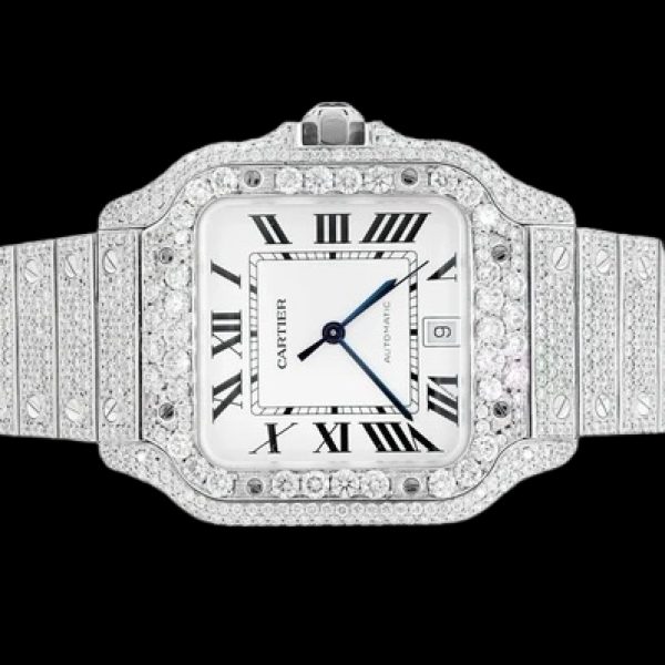 CARTIER SANTOS DE CARTIER STEEL 40MM (4072) - 20.50CTW FULLY ICED OUT