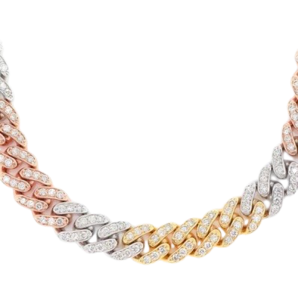 8MM MIAMI CUBAN LINK DIAMOND NECKLACE 14K TRI TONE SOLID GOLD 10.00CTW