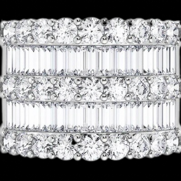 THREE ROW ROUND & BAGUETTE DIAMOND RING SOLID GOLD 5.50CTW