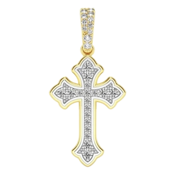 ROUNDED CROSS DIAMOND PENDANT SOLID GOLD 0.25CTW
