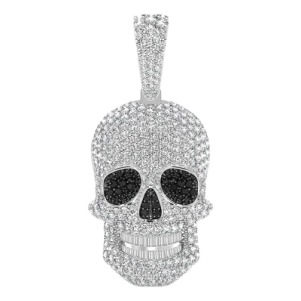 BAGUETTE TEETH SKULL DIAMOND PENDANT SOLID GOLD 5.15CTW