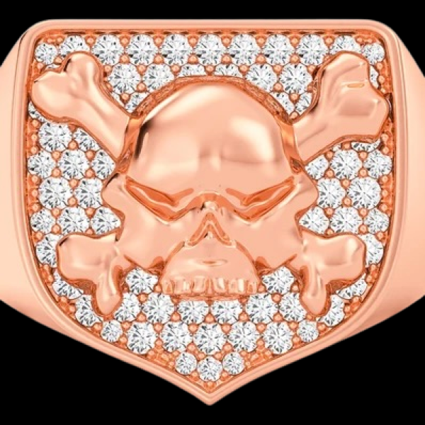 CROSSBONES SHIELD DIAMOND RING 14K SOLID GOLD 0.60CTW