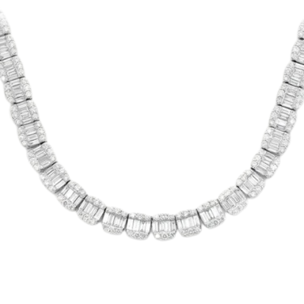 BAGUETTE SQUARE LINK DIAMOND NECKLACE 14K SOLID GOLD 14.30CTW